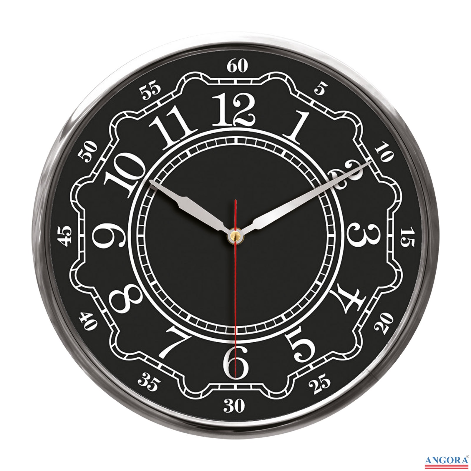 THOR707 SİYAH-GÜMÜŞ METAL ÇERÇEVE DUVAR SAATİ (320MM)